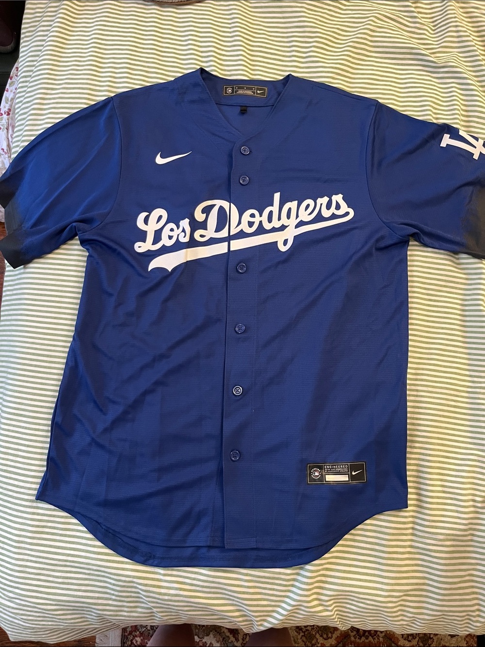 Nike Blue Los Dodgers Button-Up Baseball Jersey 35 Bellinger
